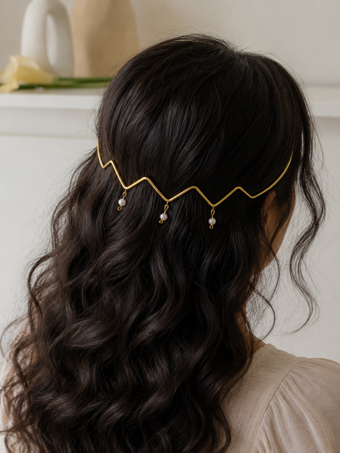 Pearl Wave Hair Cuff Brass Adjustable (Anti Tarnish)