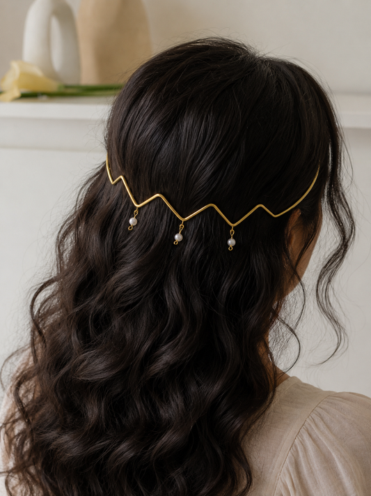 Pearl Wave Hair Cuff Brass Adjustable (Anti Tarnish)