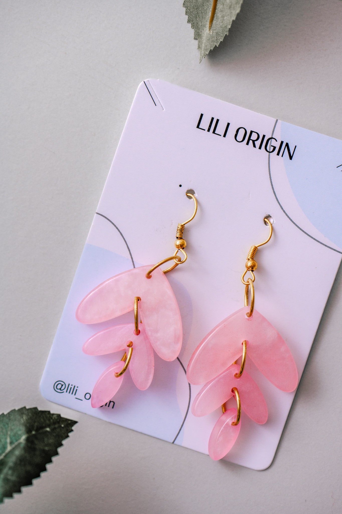 Pink Leaf Resin Earring