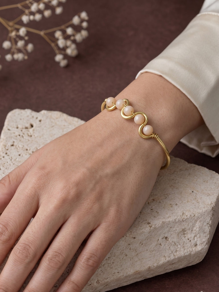 Blush Orbit Brass Adjustable Bracelet (Anti Tarnish)