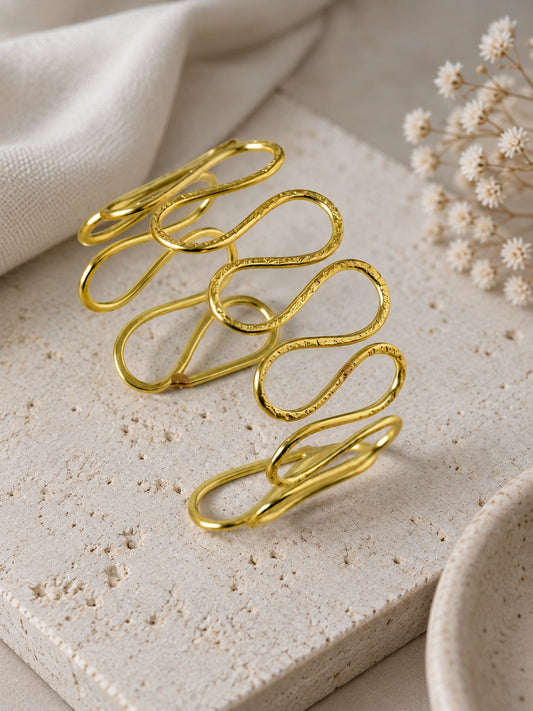 Sculpted Wave Brass Cuff Adjustable Bracelet (Anti Tarnish)
