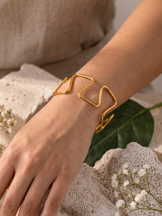 Zig Zag  Brass Cuff Adjustable Bracelet (Anti Tarnish)