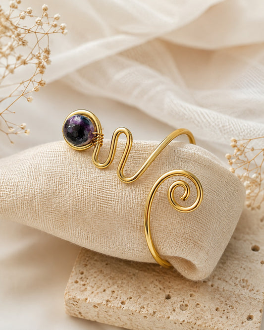 Amethyst Wave Spiral Adjustable Bracelet (Anti Tarnish)