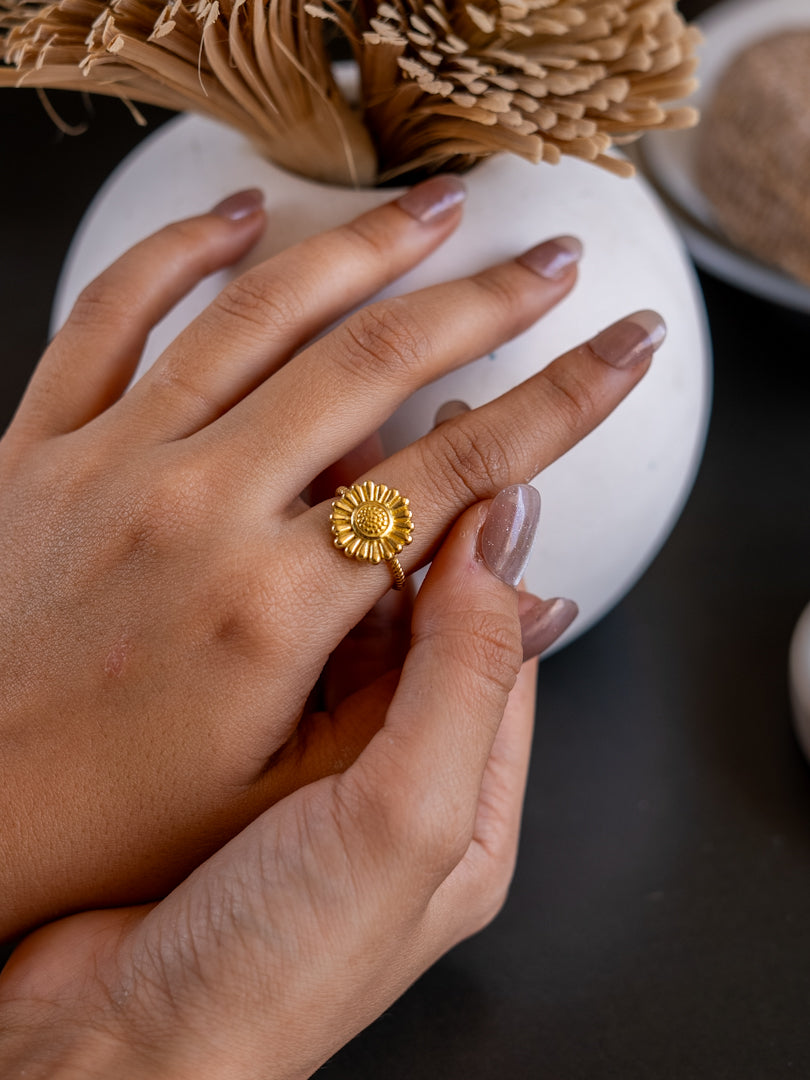 Sunbloom Brass Adjustable Ring (Anti Tarnish)