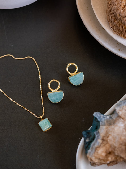 Amazonite Crescent Duo Set (Necklace + Earring)