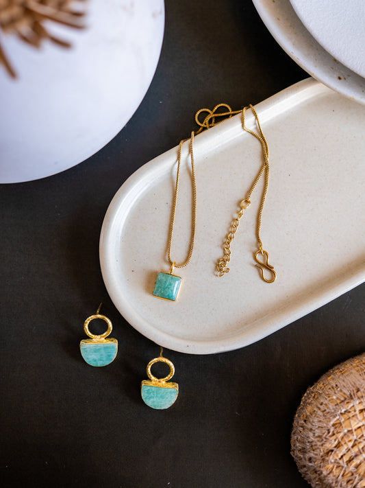 Amazonite Crescent Duo Set (Necklace + Earring)