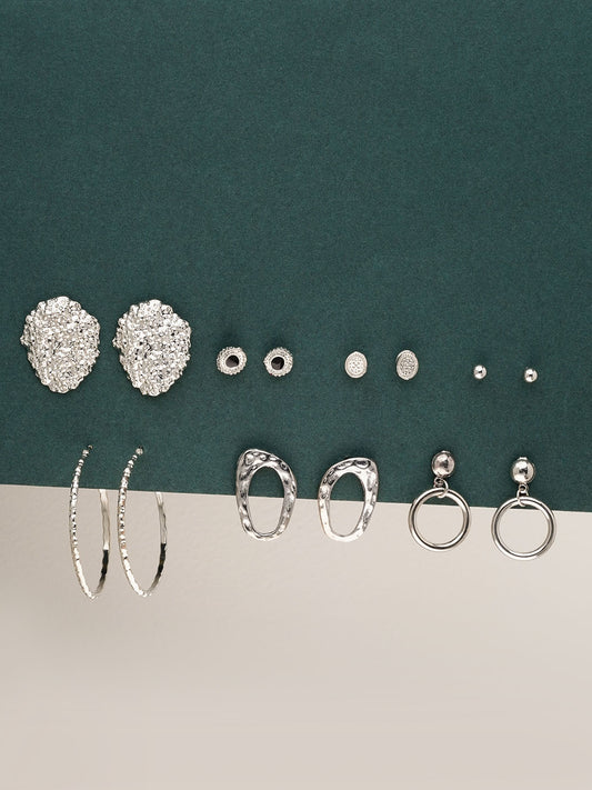 7 Pair Geometric Earring Silver