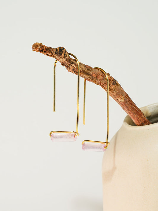 Rose Quartz - Gemstone Drop 18k Gold Plated Earring