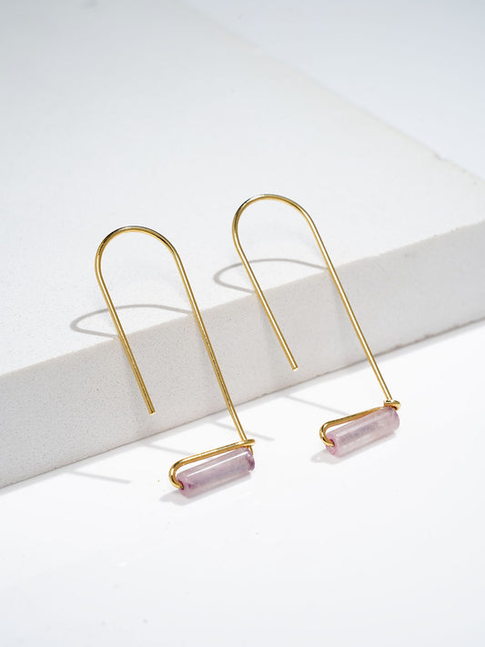 Rose Quartz - Gemstone Drop 18k Gold Plated Earring