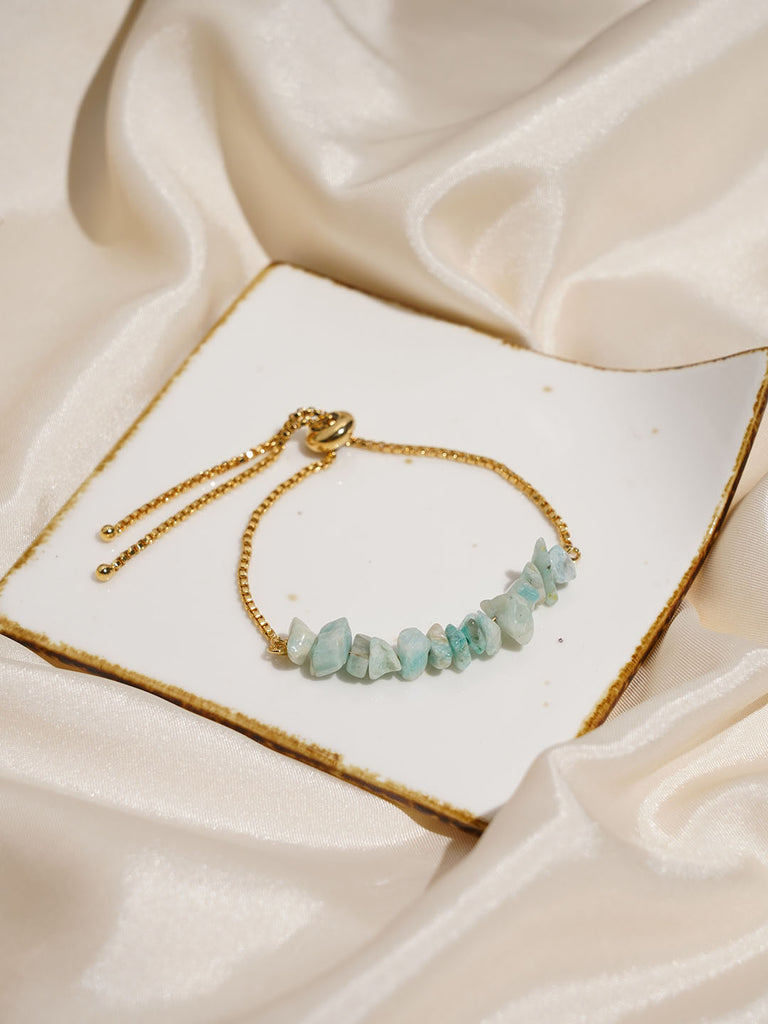 Amazonite Uncut Gemstone Bracelet - 18k Gold Plated