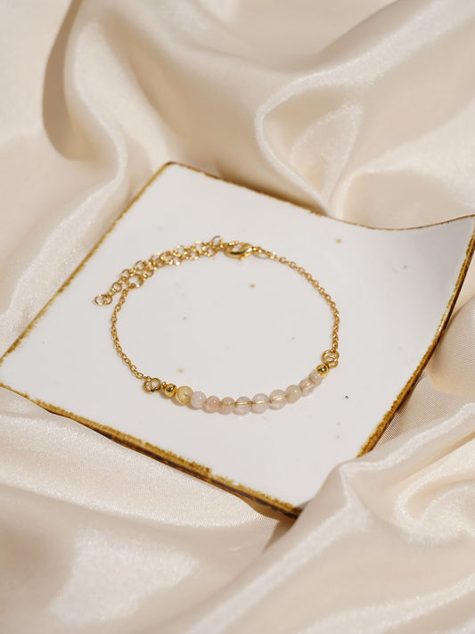 Rose Quartz Beaded Gemstone Bracelet - 18k Gold Plated