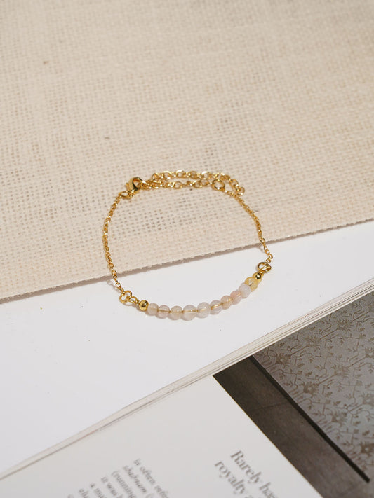 Rose Quartz Beaded Gemstone Bracelet - 18k Gold Plated