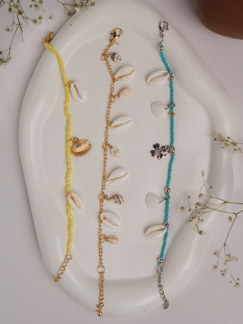 Share Shell Anklet Bundle Set of 3 | Stylish & Beach-Inspired