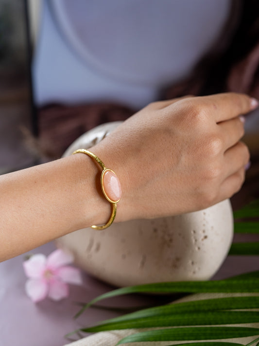 Pink Ovula Brass Adjustable Bracelet (Anti Tarnish)