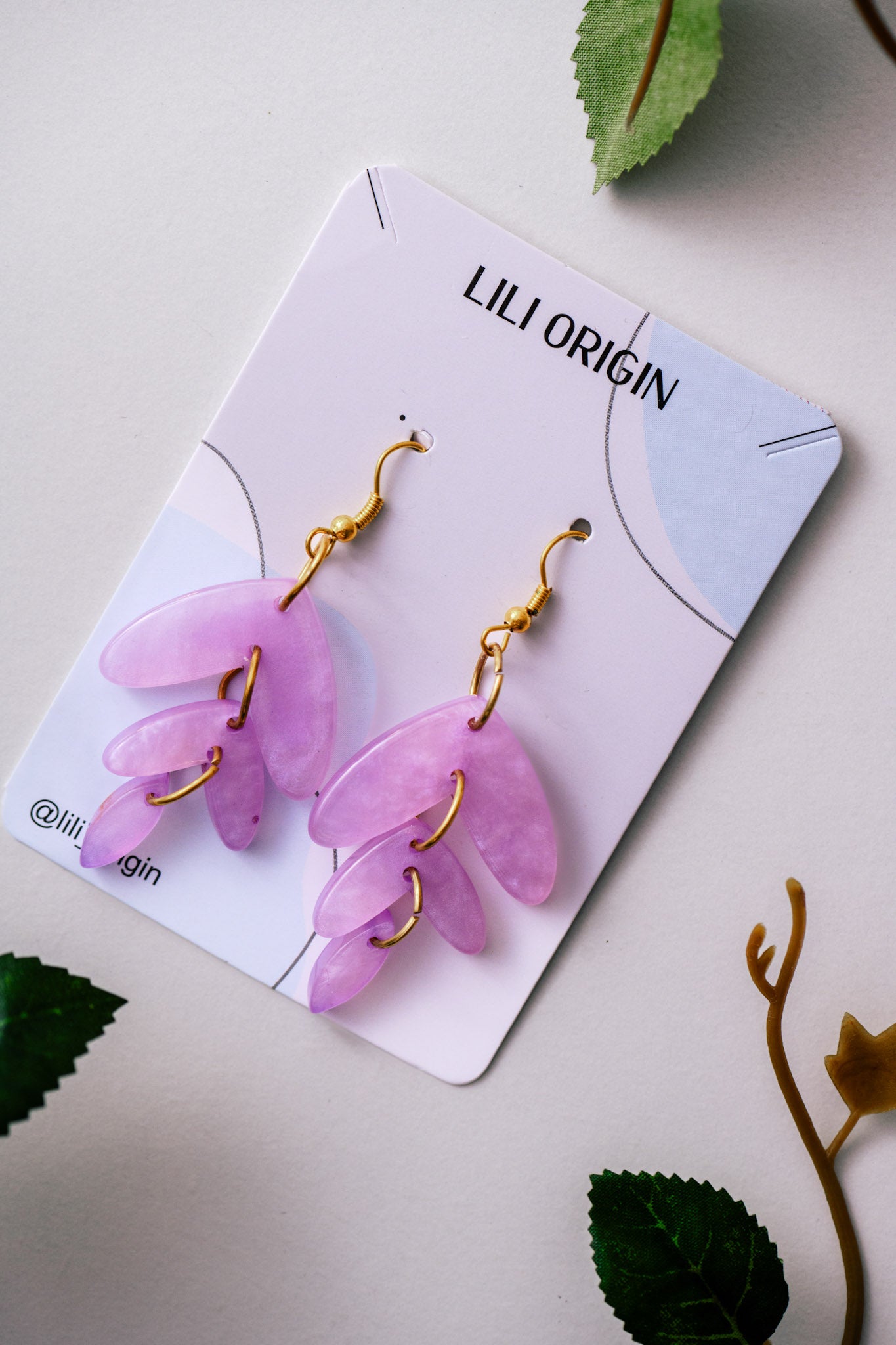 Purple Leaf Resin Earrings