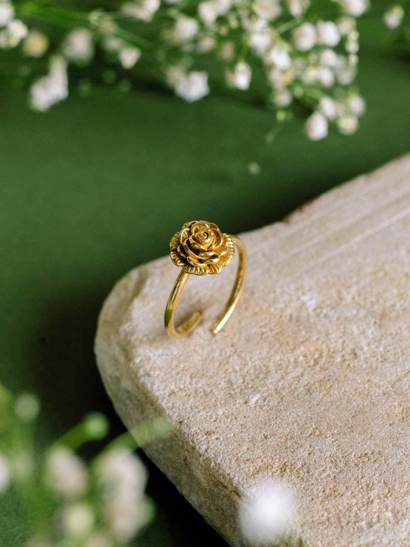 Rose Brass Ring Adjustable (Anti Tarnish)