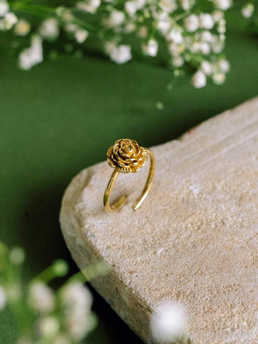 Rose Brass Ring Adjustable (Anti Tarnish)