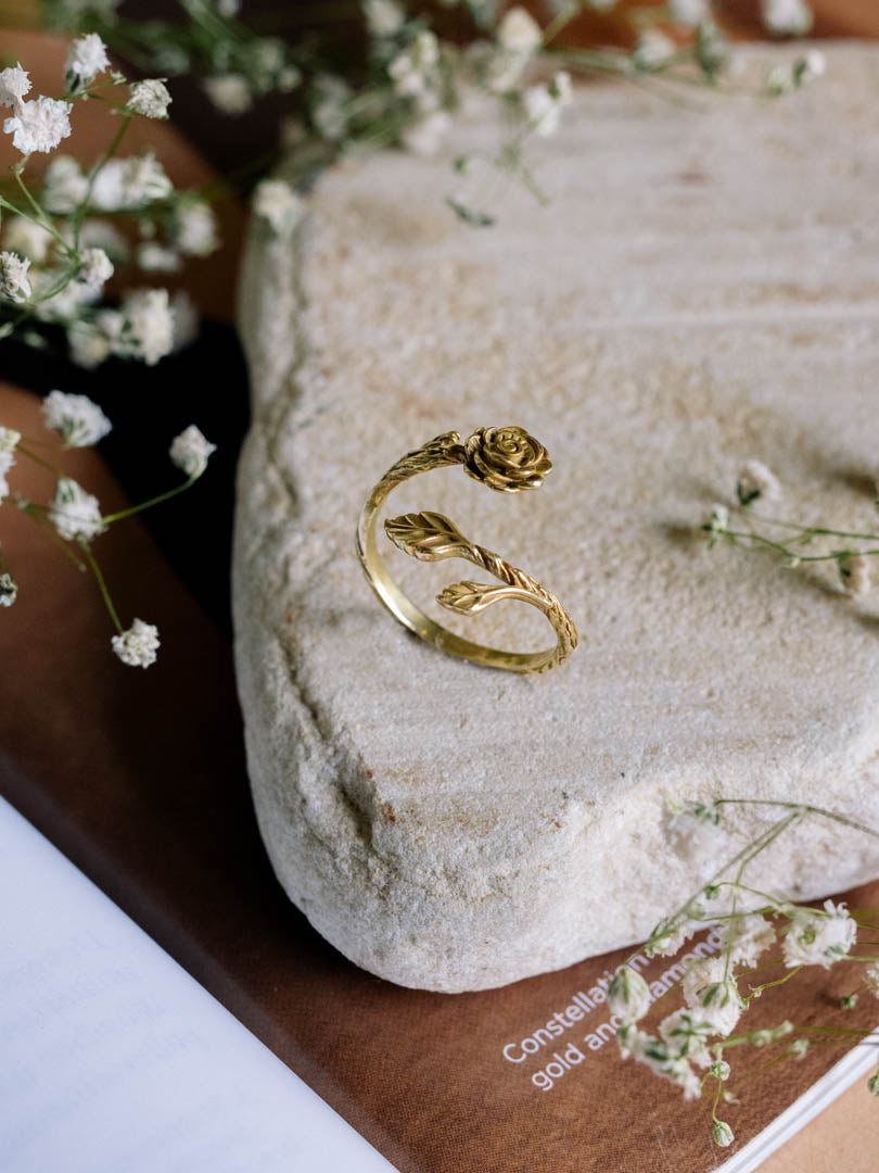 Rosette Wrap Brass Adjustable Ring (Anti Tarnish)