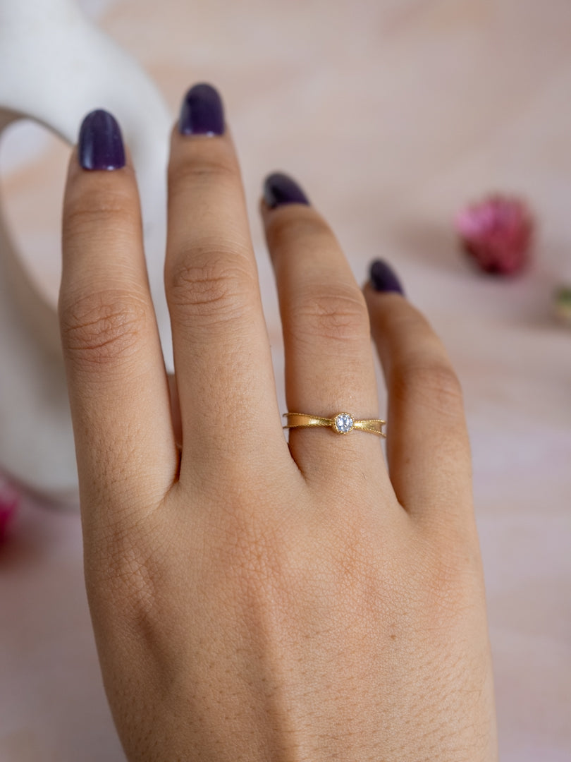 Solitaire Whisper Brass Adjustable Ring (Anti Tarnish)