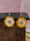 Sun Bloom Hand-Painted Brass Earrings