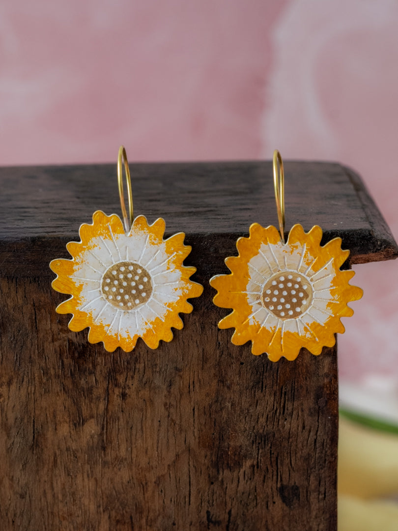Sun Bloom Hand-Painted Brass Earrings