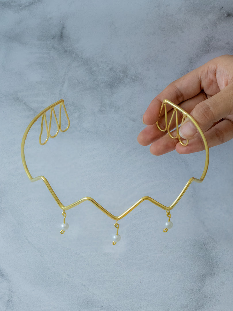 Pearl Wave Hair Cuff Brass Adjustable (Anti Tarnish)