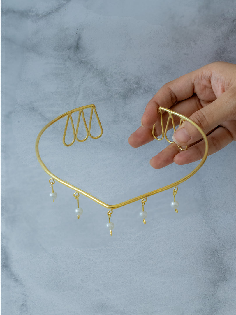 Pearl Cascade Hair Cuff Brass Adjustable (Anti Tarnish)