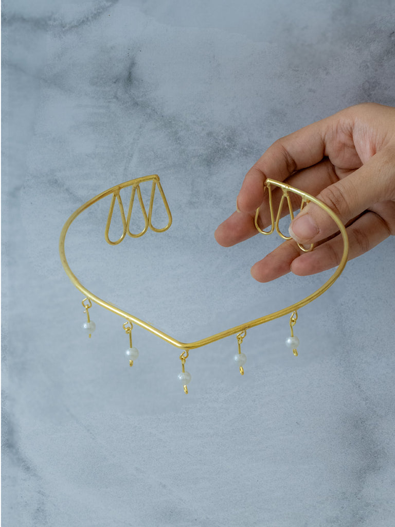 Pearl Cascade Hair Cuff Brass Adjustable (Anti Tarnish)