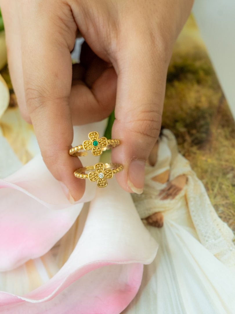 Bloomette Flower Brass Adjustable Ring (Anti Tarnish)