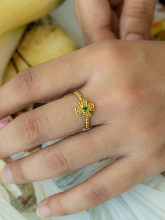 Bloomette Flower Brass Adjustable Ring (Anti Tarnish)
