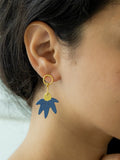 Blue Bloom Hand-Painted Brass Earrings