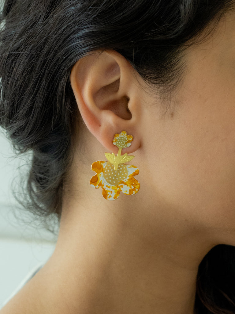 Golden Meadow Hand-Painted Brass Earrings