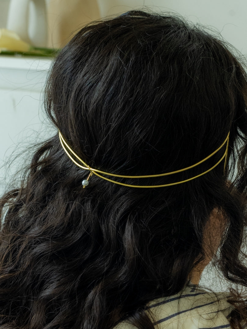 Luna Pearl Hair Cuff Brass Adjustable (Anti Tarnish)