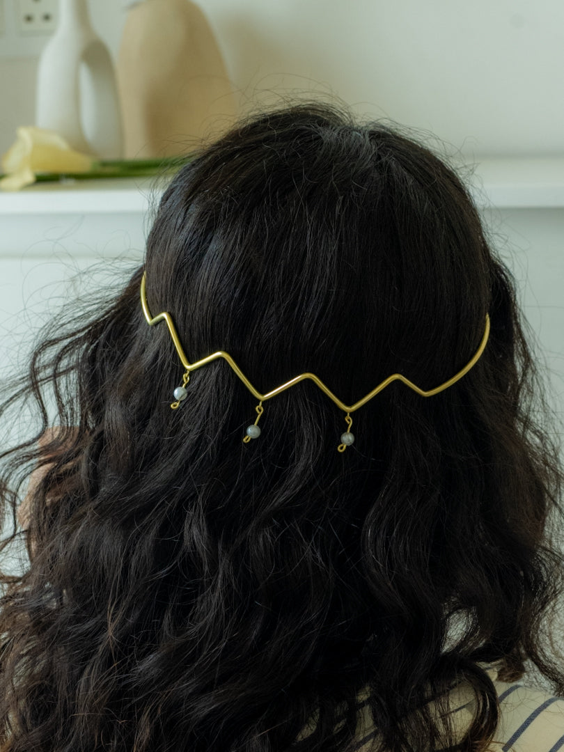 Pearl Wave Hair Cuff Brass Adjustable (Anti Tarnish)