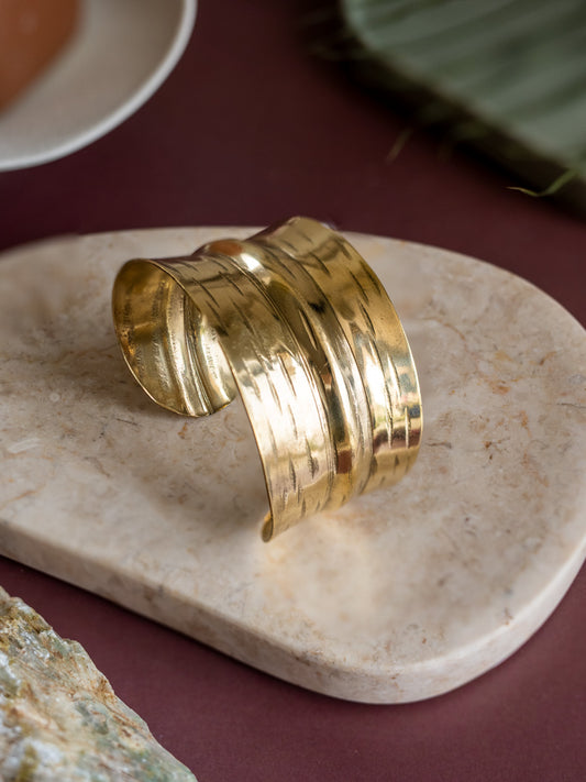 Leigh Statement Cuff Brass Adjustable Bracelet (Anti Tarnish)