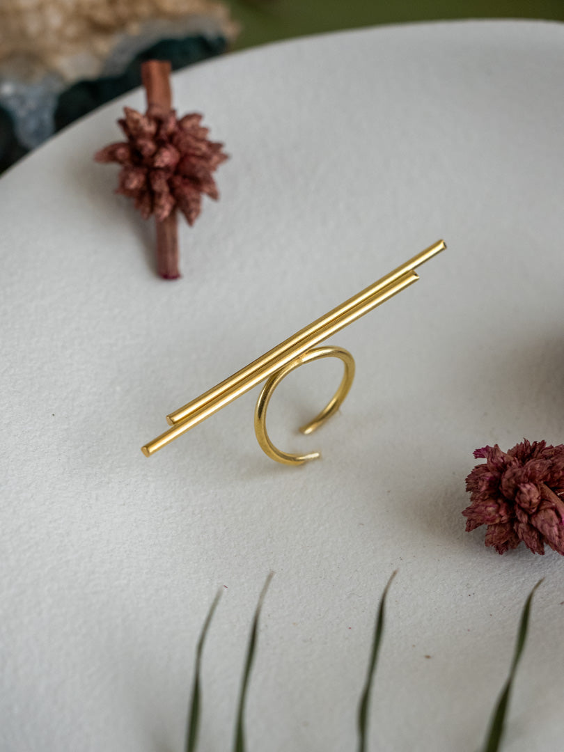 Twin Bars Brass Adjustable Ring (Anti Tarnish)