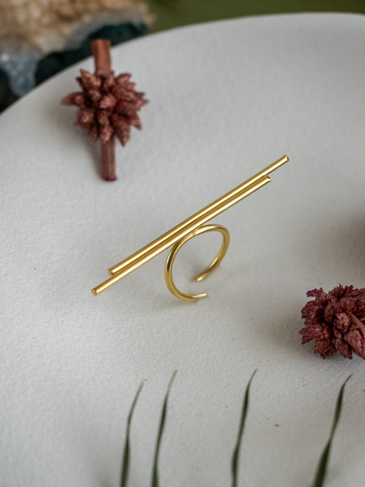 Twin Bars Brass Adjustable Ring (Anti Tarnish)