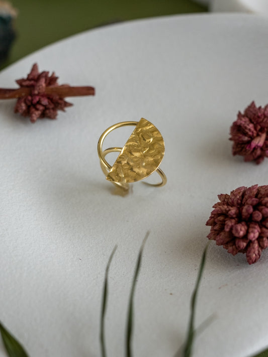 Demi Lune Brass Adjustable Ring (Anti Tarnish)