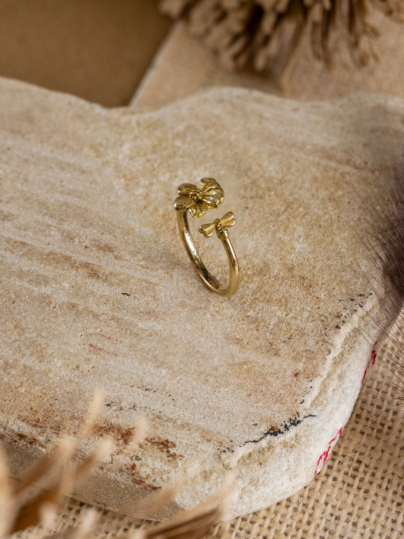 Blossom Duo Brass Ring (Adjustable, Anti-Tarnish)