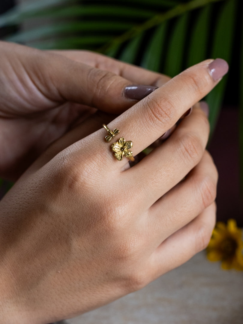 Blossom Duo Brass Ring (Adjustable, Anti-Tarnish)