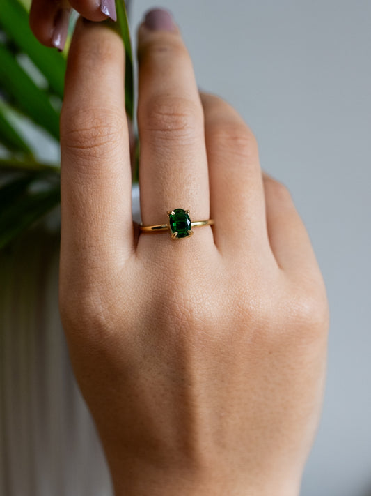 Green Aura Brass Adjustable Ring (Anti Tarnish)