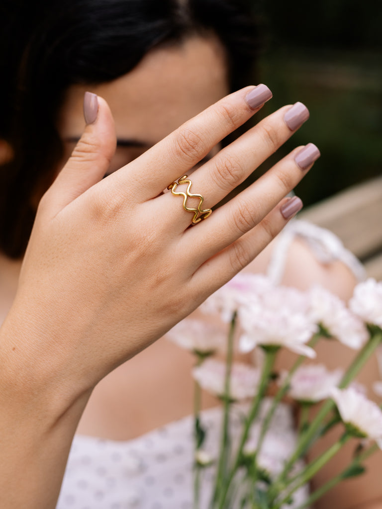 Double Wave Brass Adjustable Ring (Anti Tarnish)