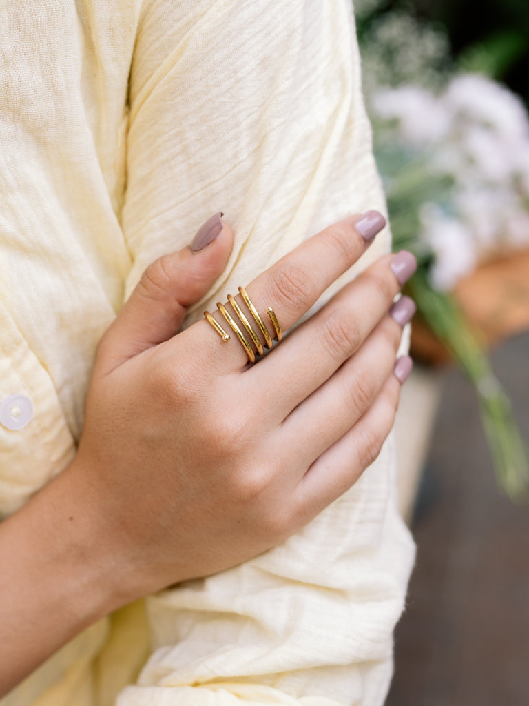 Spring Brass Adjustable Ring (Anti Tarnish)