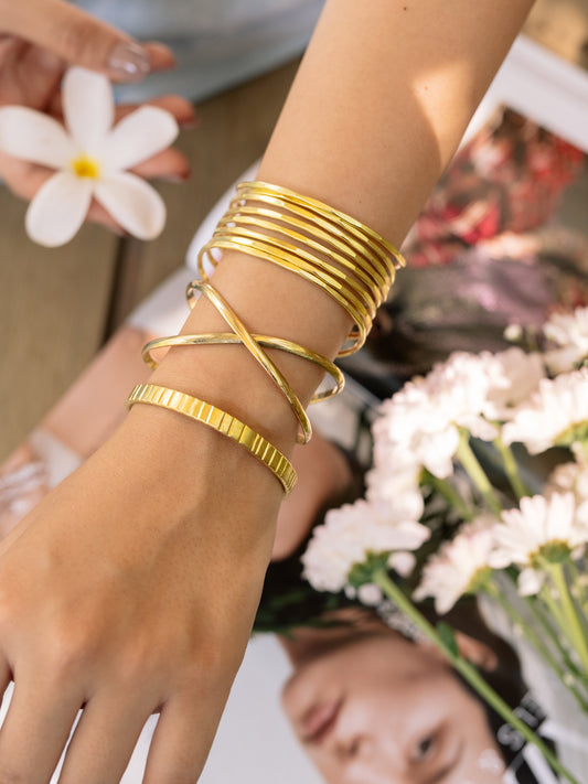 Golden Rhythm Brass Bracelet Stack (Set of 3) (Anti Tarnish)