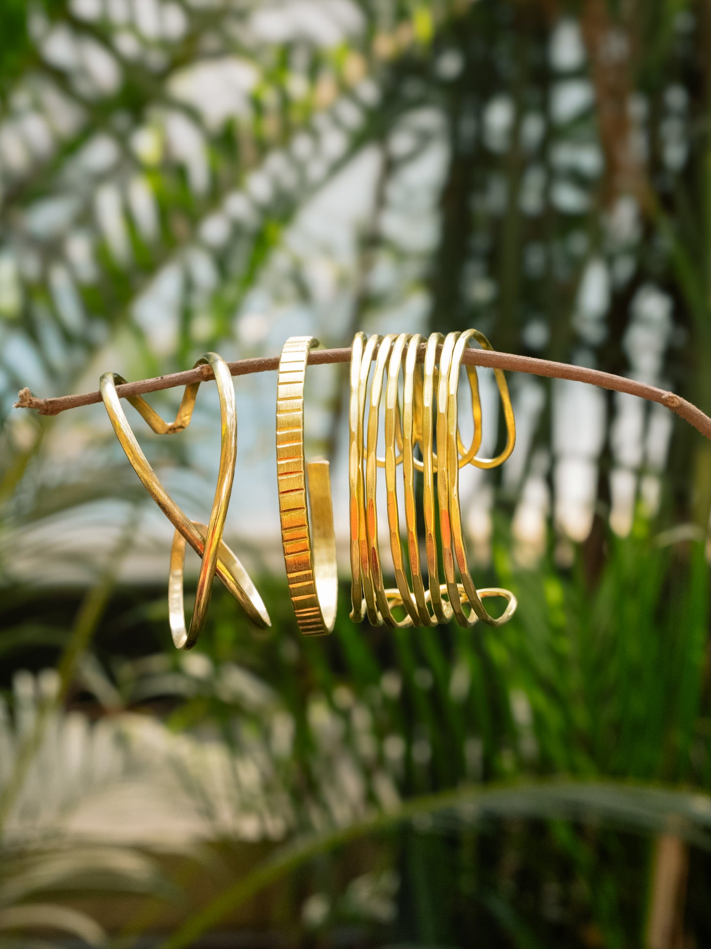 Golden Rhythm Brass Bracelet Stack (Set of 3) (Anti Tarnish)