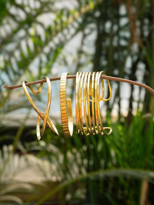 Golden Rhythm Brass Bracelet Stack (Set of 3) (Anti Tarnish)