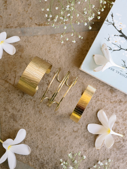 Golden Muse Textured Brass Bracelet Stack (Set of 3) (Anti Tarnish)