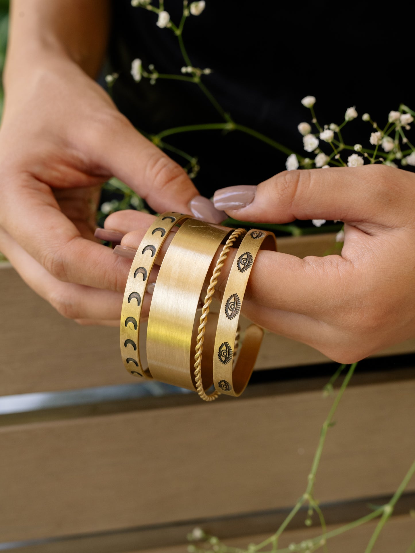 Mystic Mark Brass Bracelet Stack (Set of 3) (Anti Tarnish)