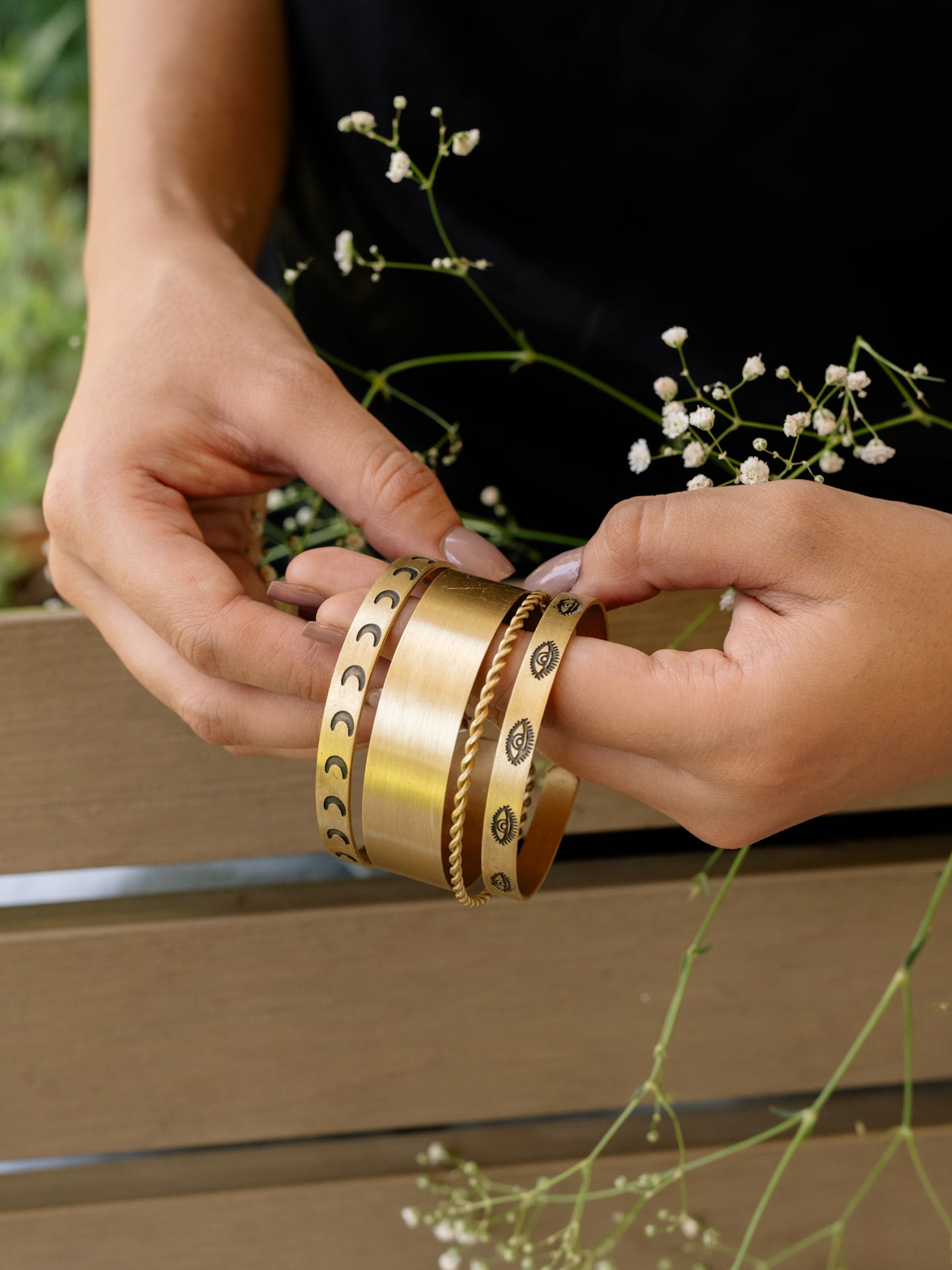 Mystic Mark Brass Bracelet Stack (Set of 3) (Anti Tarnish)