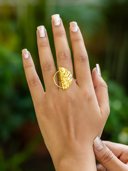 Demi Lune Brass Adjustable Ring (Anti Tarnish)